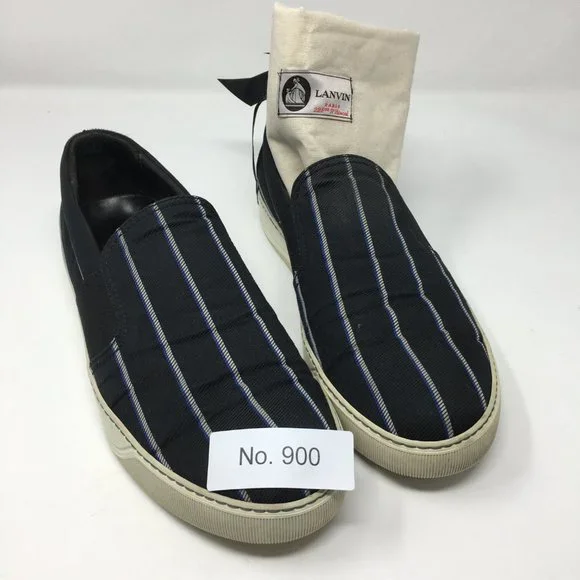 LANVIN Mens 8 Authentic Canvas Slip On Black and White Stripe Leather Interior - Picture 10 of 10